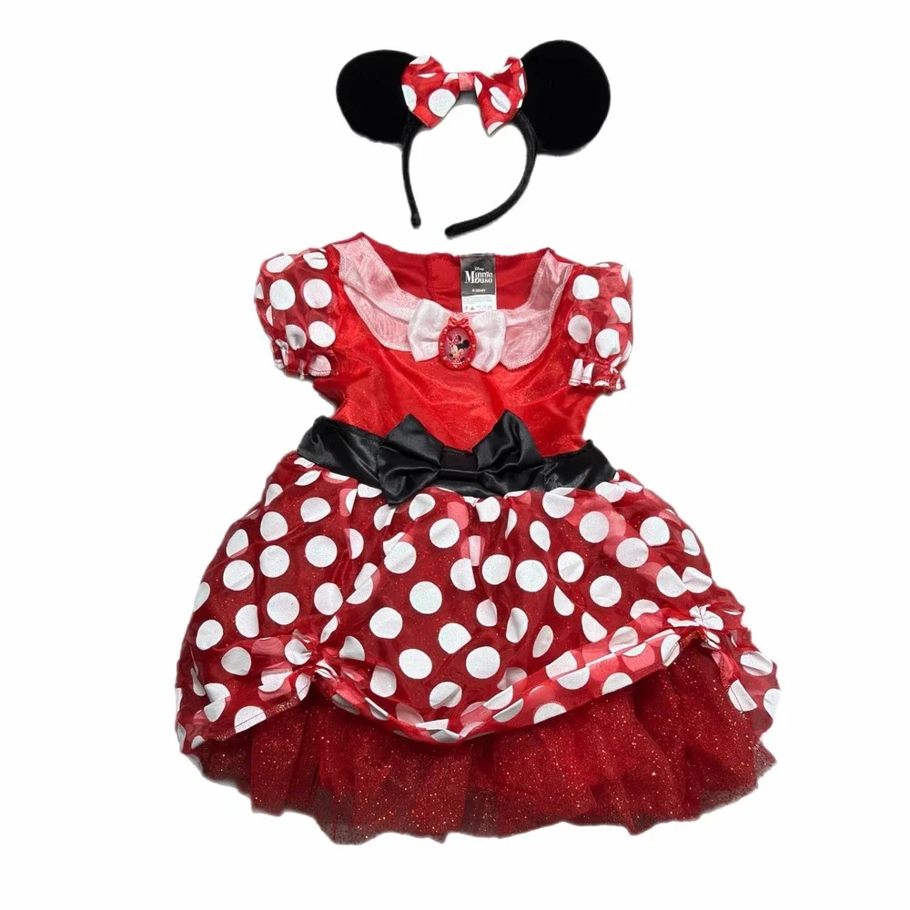 Disney Minnie Mouse Costume Dress w Ears Red Polka Dot Girls Size 3T-4T - Picture 1 of 4